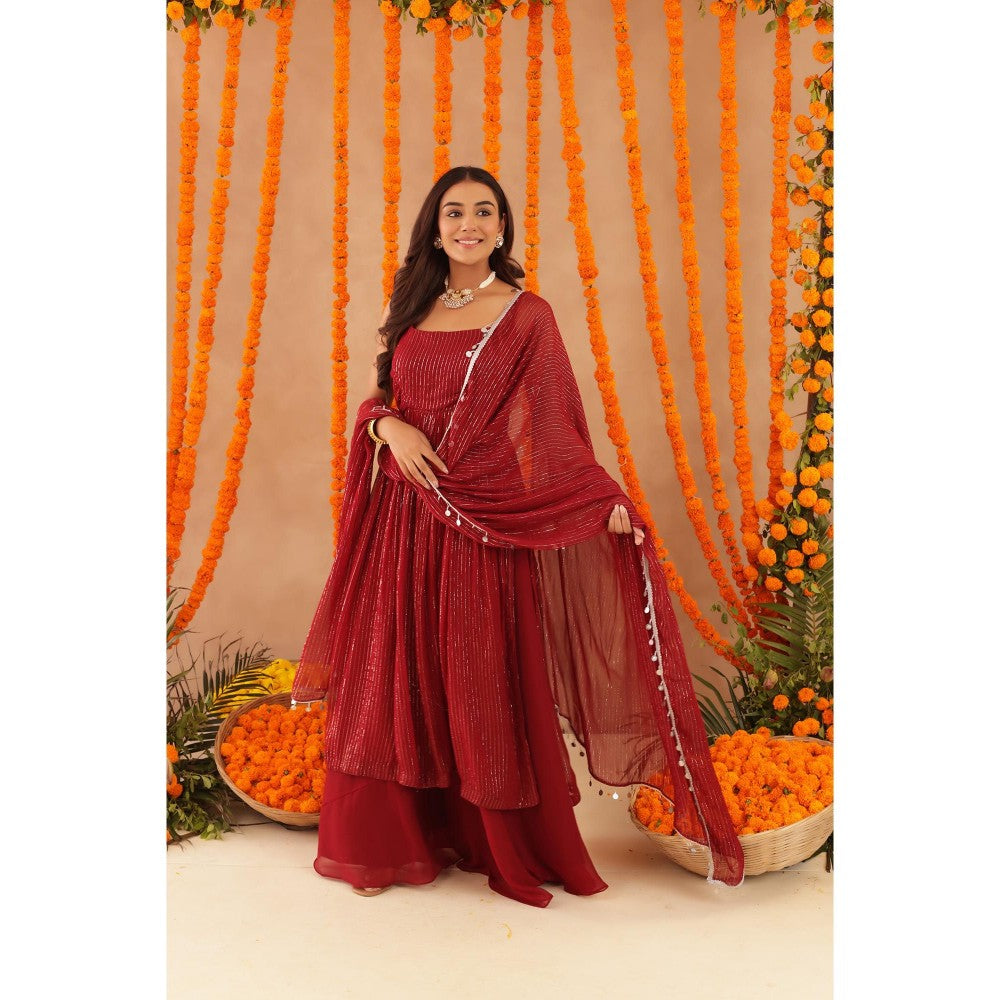 DEASHA INDIA Joshna Red Lurex Kurta with Palazzo & Dupatta