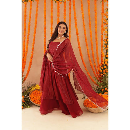 DEASHA INDIA Joshna Red Lurex Kurta with Palazzo & Dupatta