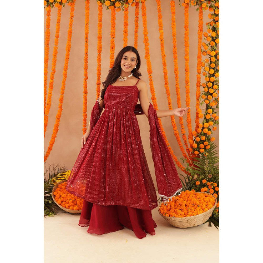DEASHA INDIA Joshna Red Lurex Kurta with Palazzo & Dupatta