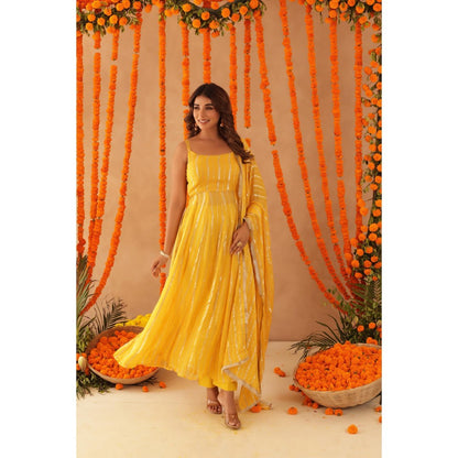 DEASHA INDIA Kaamya Yellow Lurex Anarkali with Pant & Dupatta