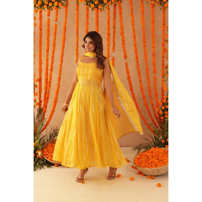 DEASHA INDIA Kaamya Yellow Lurex Anarkali with Pant & Dupatta