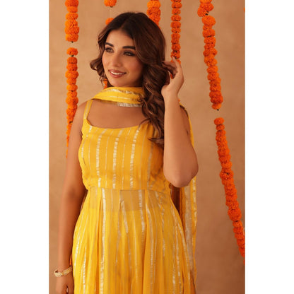 DEASHA INDIA Kaamya Yellow Lurex Anarkali with Pant & Dupatta