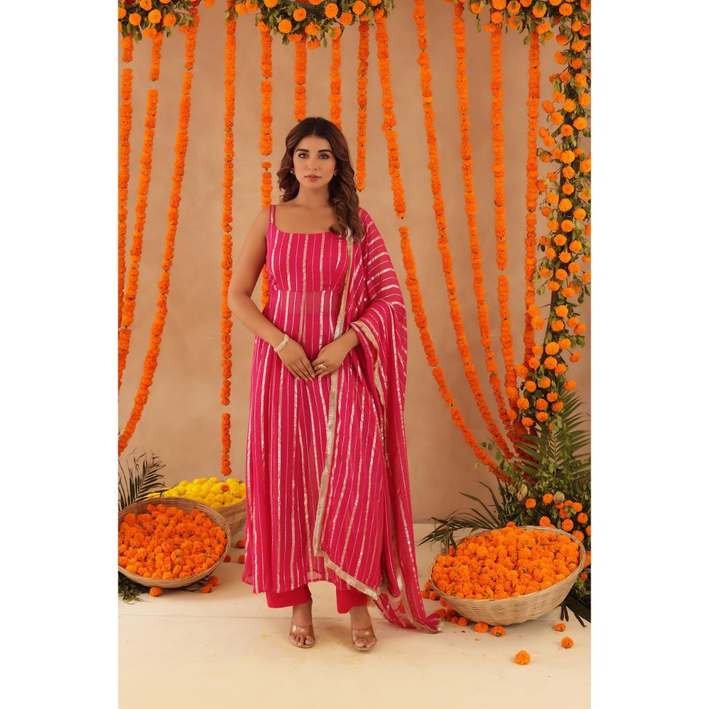 DEASHA INDIA Kalki Pink Lurex Anarkali with Pant & Dupatta