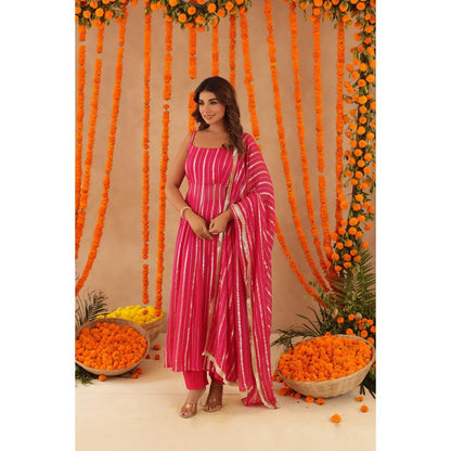 DEASHA INDIA Kalki Pink Lurex Anarkali with Pant & Dupatta