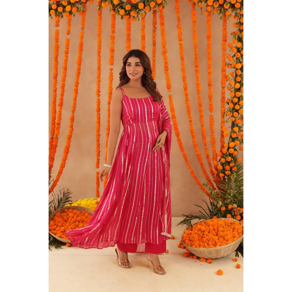 DEASHA INDIA Kalki Pink Lurex Anarkali with Pant & Dupatta