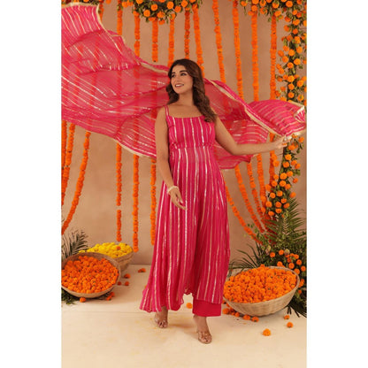 DEASHA INDIA Kalki Pink Lurex Anarkali with Pant & Dupatta