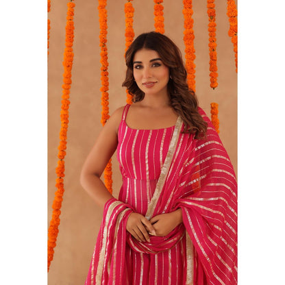 DEASHA INDIA Kalki Pink Lurex Anarkali with Pant & Dupatta