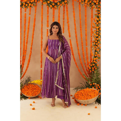 DEASHA INDIA Kashish Purple Lurex Anarkali with Pant & Dupatta