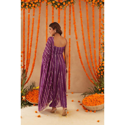 DEASHA INDIA Kashish Purple Lurex Anarkali with Pant & Dupatta
