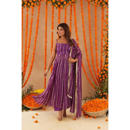 DEASHA INDIA Kashish Purple Lurex Anarkali with Pant & Dupatta