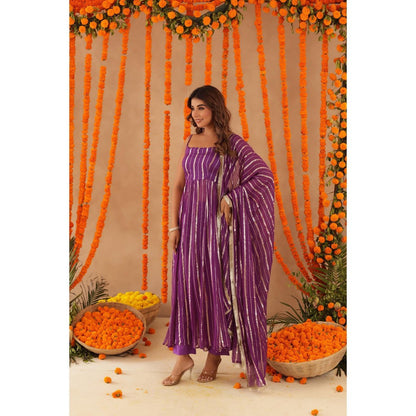DEASHA INDIA Kashish Purple Lurex Anarkali with Pant & Dupatta