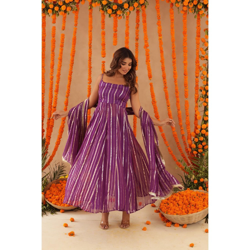 DEASHA INDIA Kashish Purple Lurex Anarkali with Pant & Dupatta