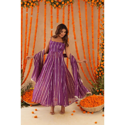 DEASHA INDIA Kashish Purple Lurex Anarkali with Pant & Dupatta