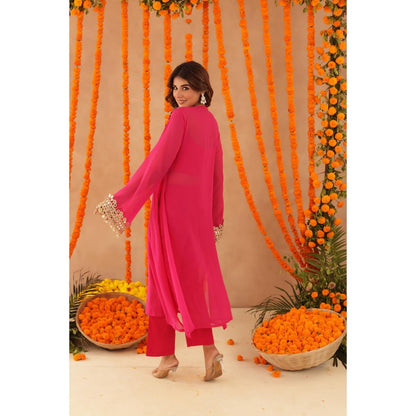 DEASHA INDIA Ketaki Pink Mirror Lace Work Kurta with Bustier & Dupatta