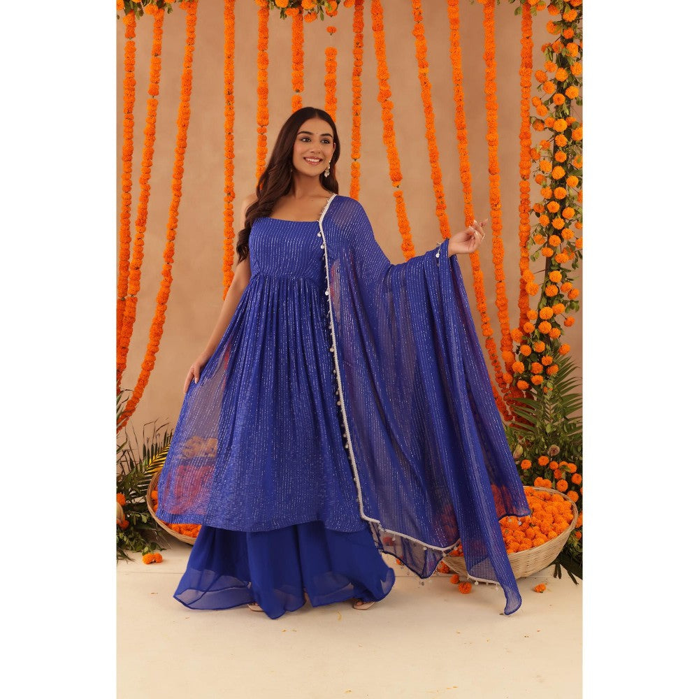 DEASHA INDIA Mishti Blue Lurex Kurta with Palazzo & Dupatta