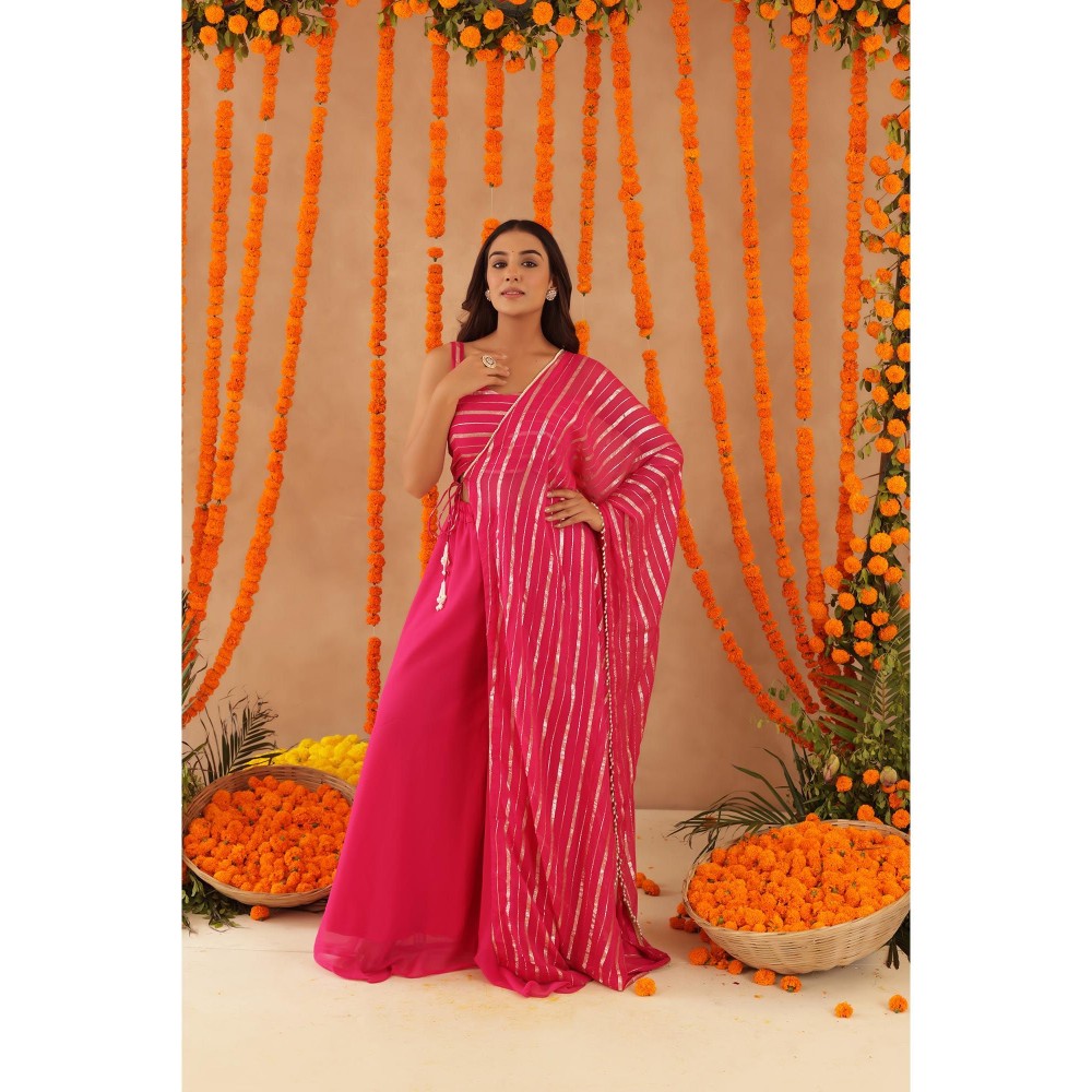 DEASHA INDIA Naaya Pink Lurex Blouse with Palazzo & Dupatta