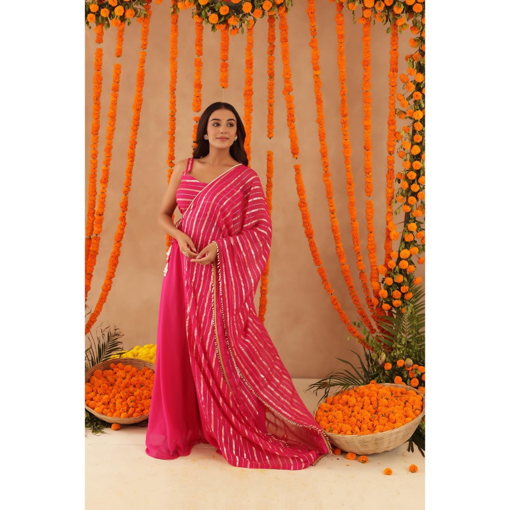 DEASHA INDIA Naaya Pink Lurex Blouse with Palazzo & Dupatta