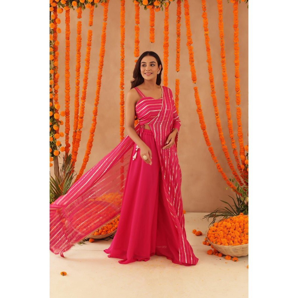 DEASHA INDIA Naaya Pink Lurex Blouse with Palazzo & Dupatta