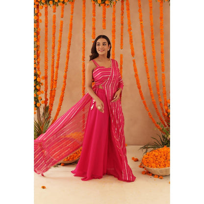 DEASHA INDIA Naaya Pink Lurex Blouse with Palazzo & Dupatta