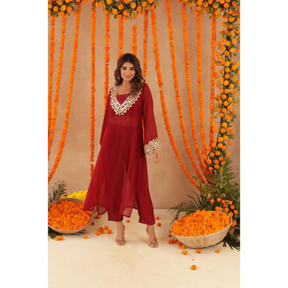 DEASHA INDIA Netra Red Mirror Work Kurta with Bustier & Dupatta