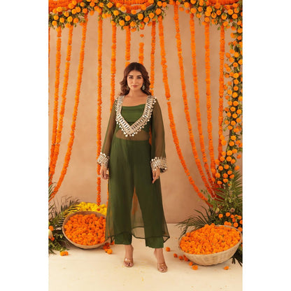 DEASHA INDIA Nida Green Mirror Work Kurta with Bustier & Dupatta