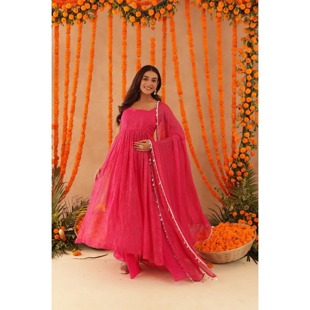 DEASHA INDIA Nishka Pink Lurex Kurta with Palazzo & Dupatta