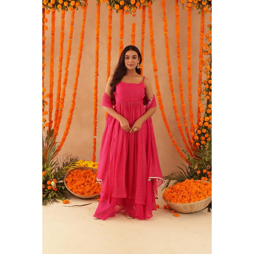 DEASHA INDIA Nishka Pink Lurex Kurta with Palazzo & Dupatta