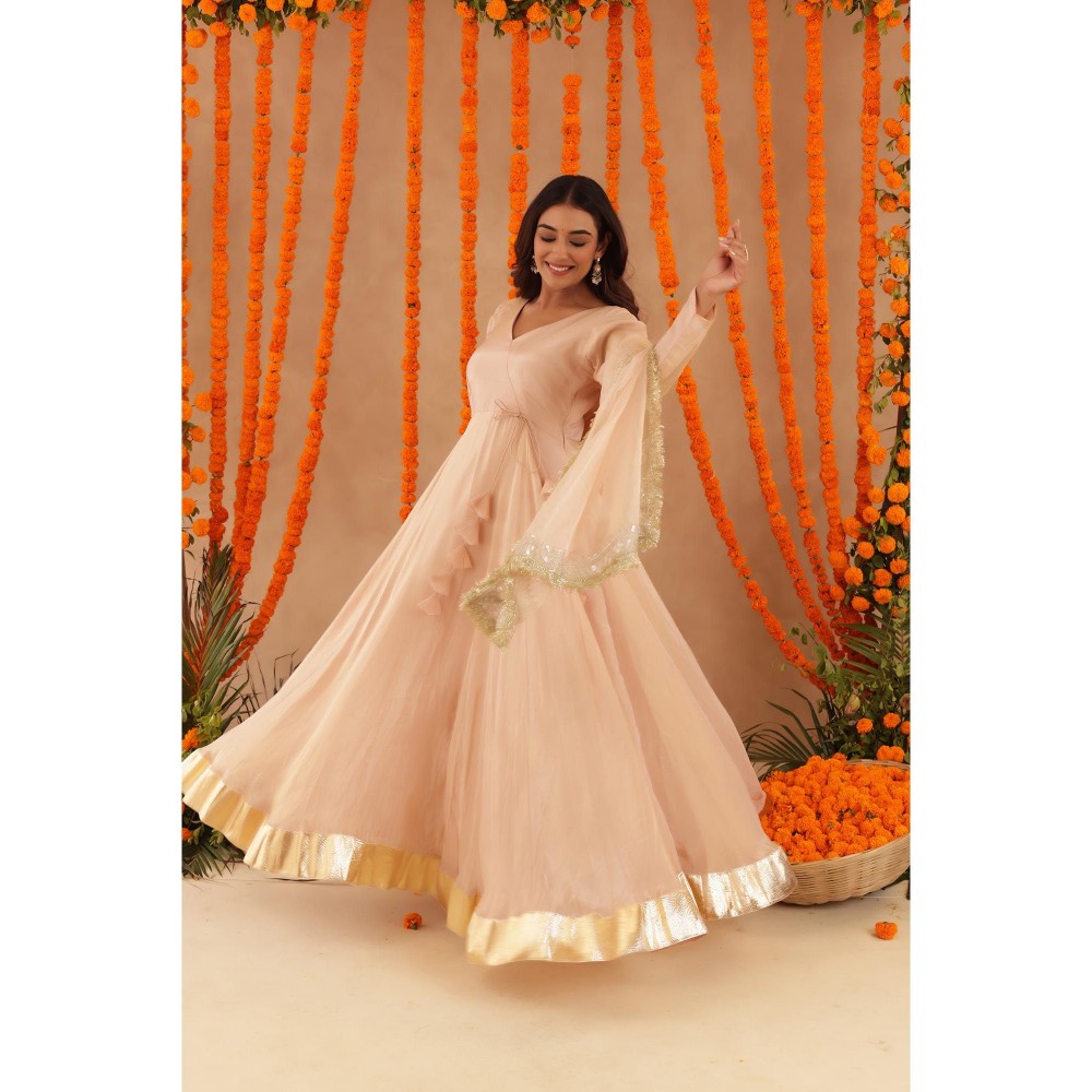 DEASHA INDIA Shreya Beige Anarkali with Pant & Dupatta