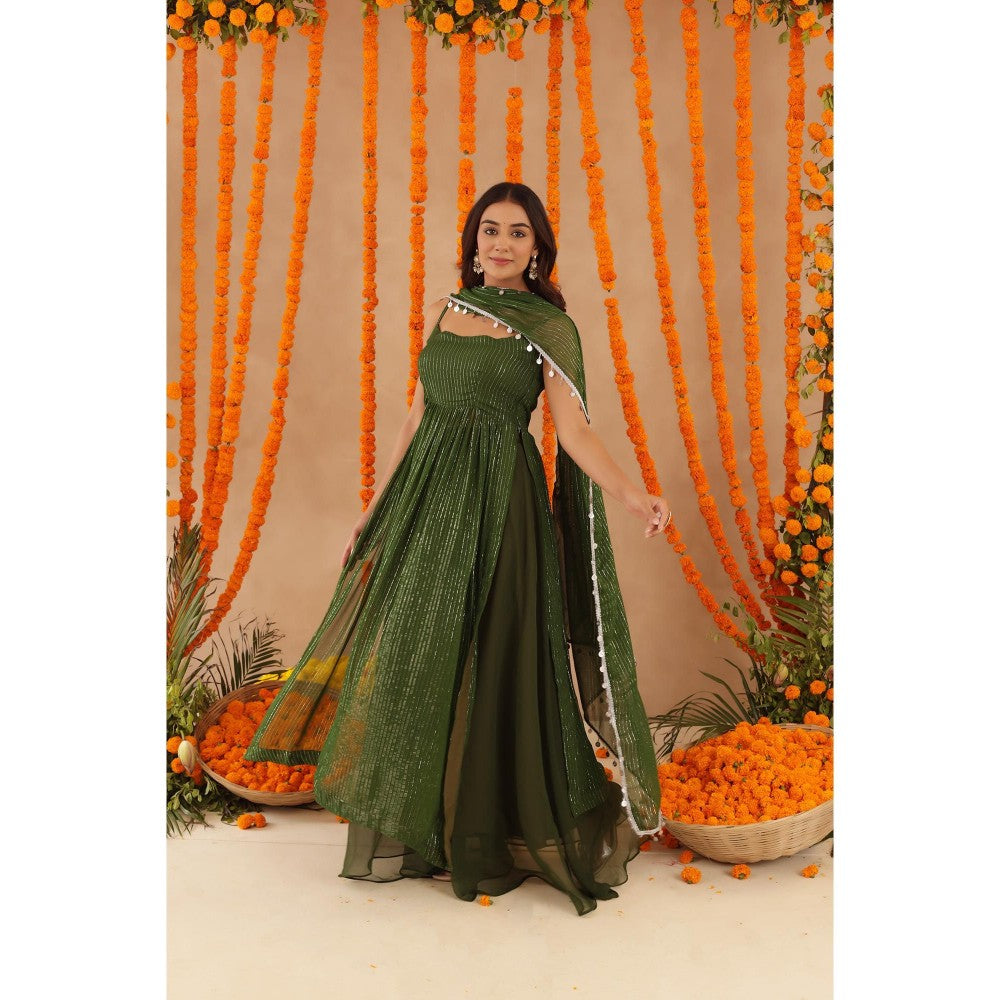 DEASHA INDIA Sobhita Green Lurex Anarkali with Pant & Dupatta