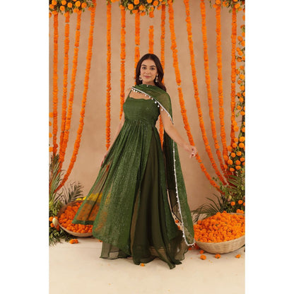 DEASHA INDIA Sobhita Green Lurex Anarkali with Pant & Dupatta