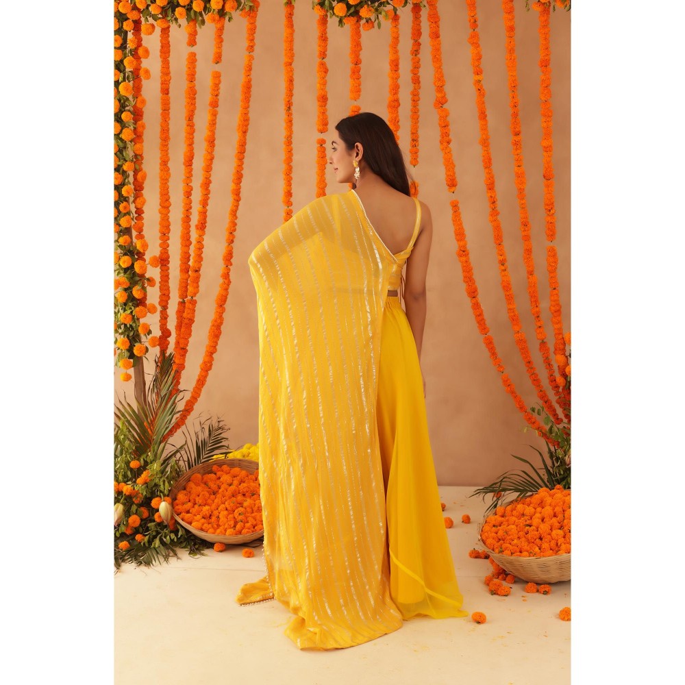 DEASHA INDIA Vishya Yellow Lurex Blouse with Palazzo & Dupatta