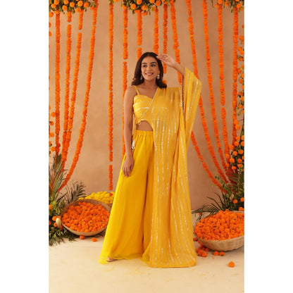 DEASHA INDIA Vishya Yellow Lurex Blouse with Palazzo & Dupatta