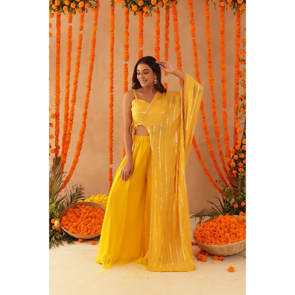 DEASHA INDIA Vishya Yellow Lurex Blouse with Palazzo & Dupatta