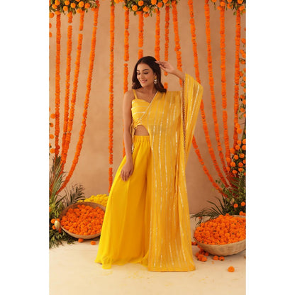 DEASHA INDIA Vishya Yellow Lurex Blouse with Palazzo & Dupatta