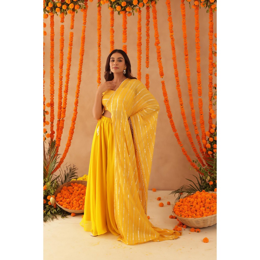 DEASHA INDIA Vishya Yellow Lurex Blouse with Palazzo & Dupatta
