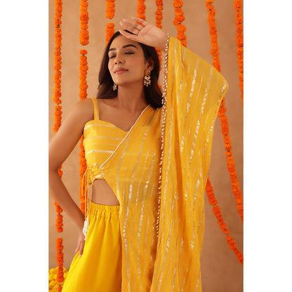 DEASHA INDIA Vishya Yellow Lurex Blouse with Palazzo & Dupatta