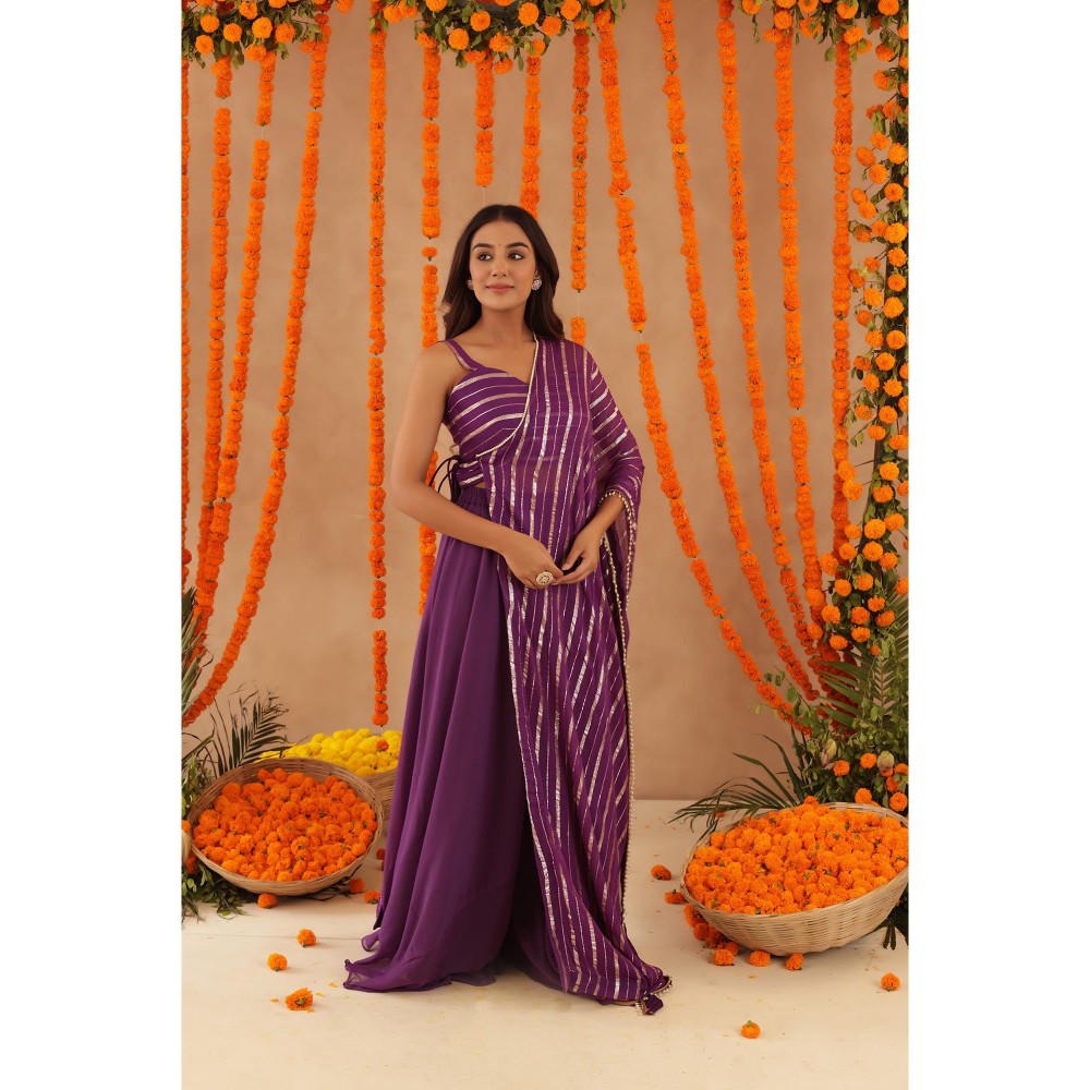 DEASHA INDIA Zeenal Purple Lurex Blouse with Palazzo & Dupatta