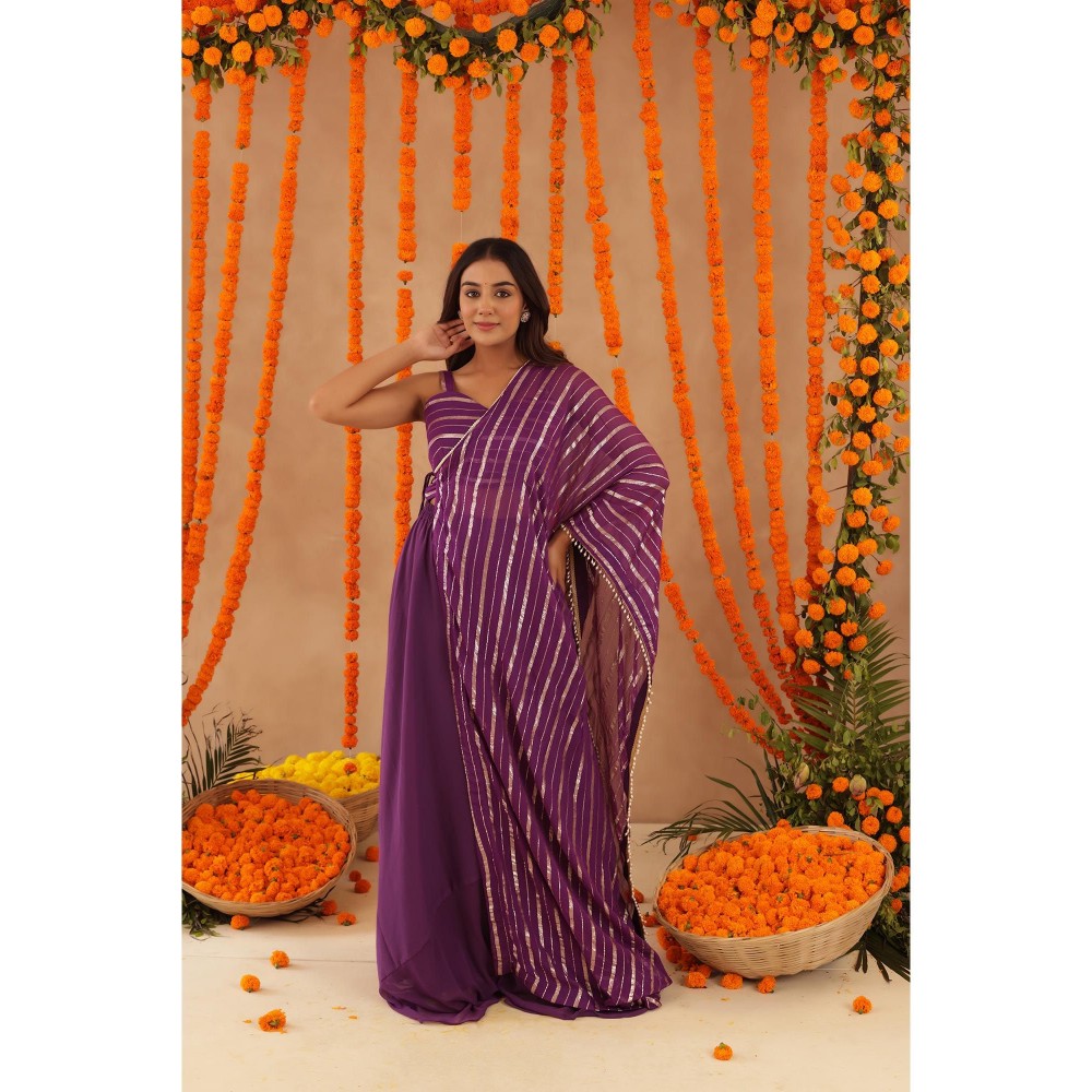 DEASHA INDIA Zeenal Purple Lurex Blouse with Palazzo & Dupatta