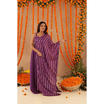 DEASHA INDIA Zeenal Purple Lurex Blouse with Palazzo & Dupatta