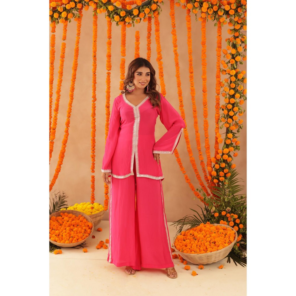 DEASHA INDIA Ziva Pink Kurti with Palazzo & Dupatta