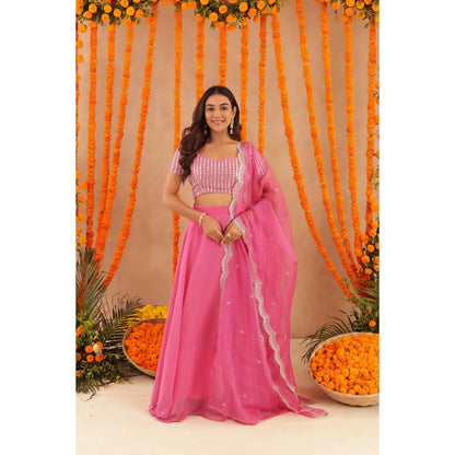 DEASHA INDIA Akira Hot Pink Detailed Lehenga with Blouse and Dupatta