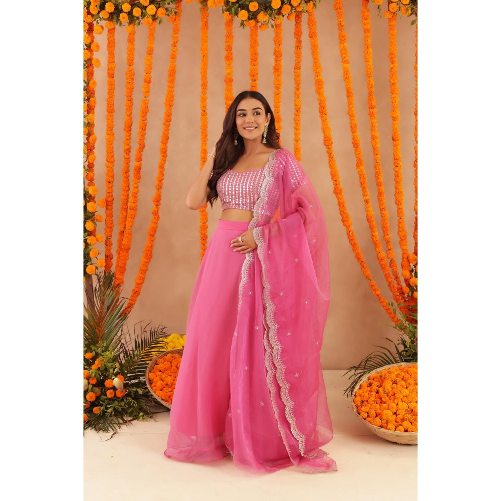 DEASHA INDIA Akira Hot Pink Detailed Lehenga with Blouse and Dupatta