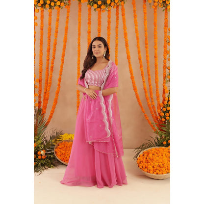DEASHA INDIA Akira Hot Pink Detailed Lehenga with Blouse and Dupatta