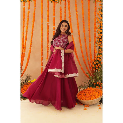 DEASHA INDIA Saisha Cherry Pink Detailed Lehenga with Blouse and Dupatta