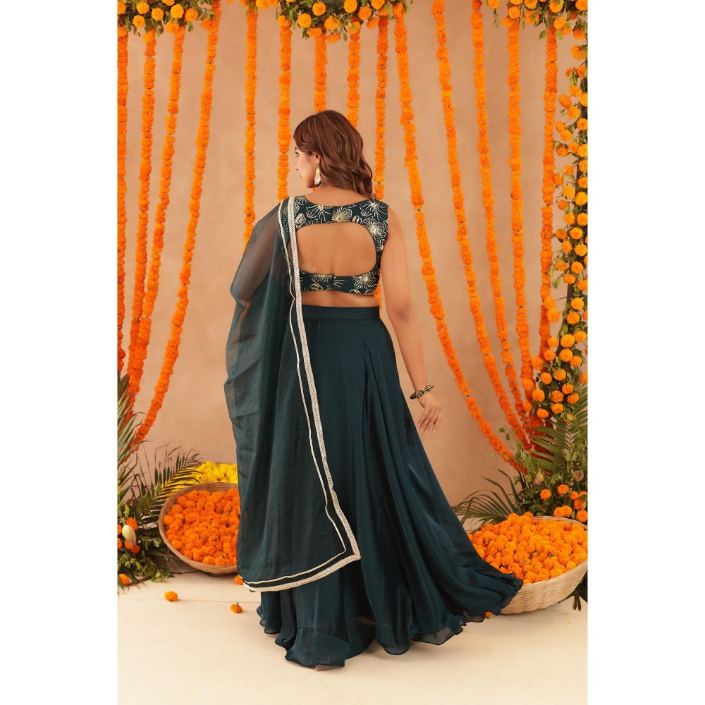DEASHA INDIA Swara Teal Green Detailed Lehenga with Blouse and Dupatta
