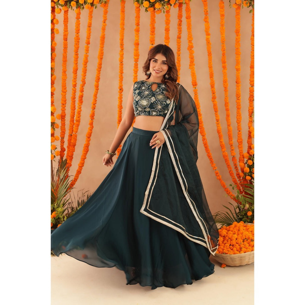 DEASHA INDIA Swara Teal Green Detailed Lehenga with Blouse and Dupatta