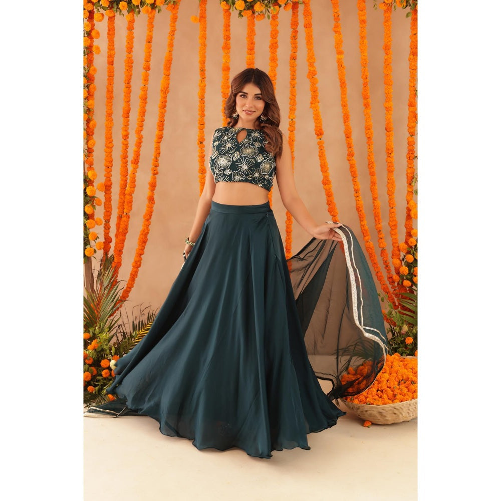 DEASHA INDIA Swara Teal Green Detailed Lehenga with Blouse and Dupatta