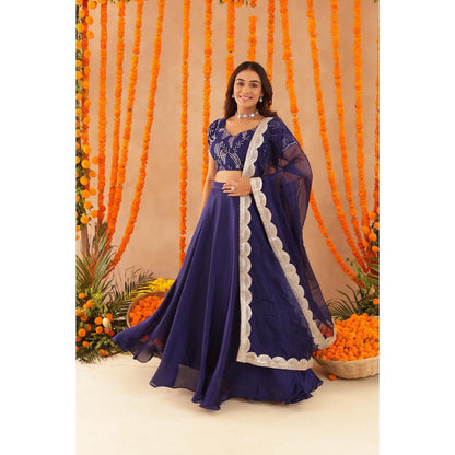 DEASHA INDIA Vibha Navy Blue Detailed Lehenga with Blouse and Dupatta
