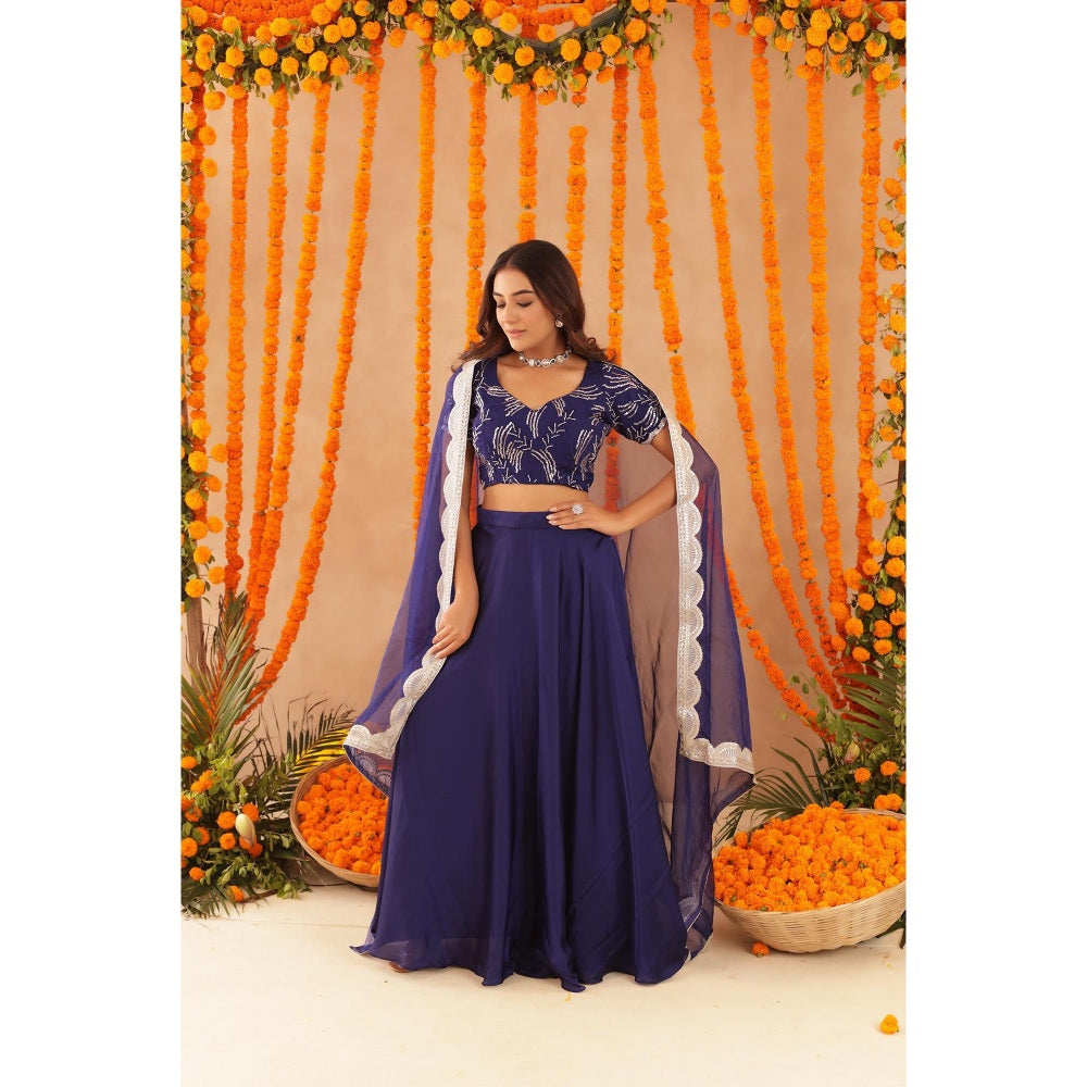 DEASHA INDIA Vibha Navy Blue Detailed Lehenga with Blouse and Dupatta