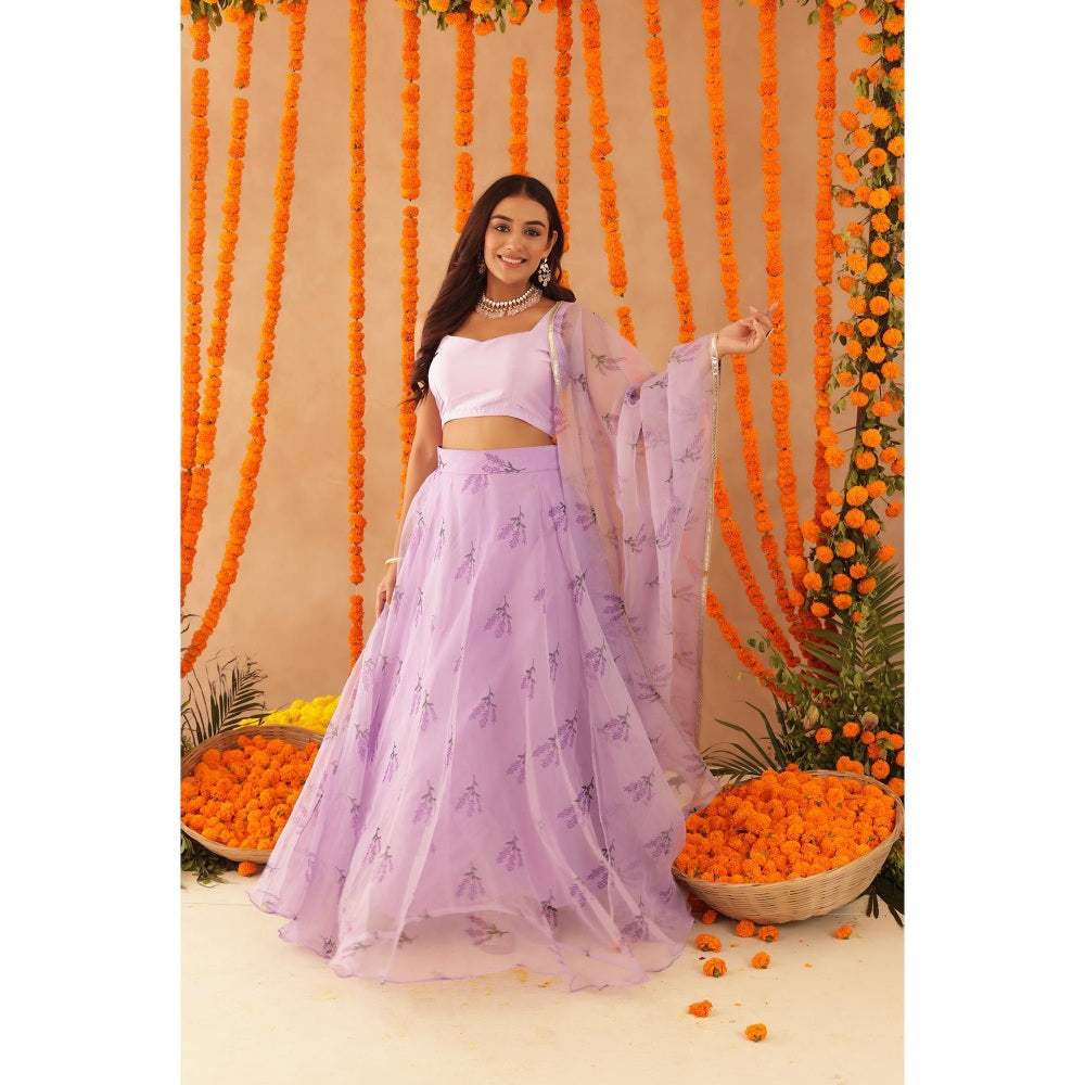 DEASHA INDIA Lavender Soma Lavendar Organza Lehenga with Blouse and Dupatta